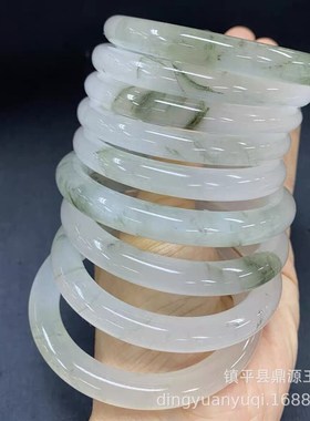 新疆雪域天山翠手镯 复古圆条金丝玉冰翠女士手镯 翡翠.色飘花玉