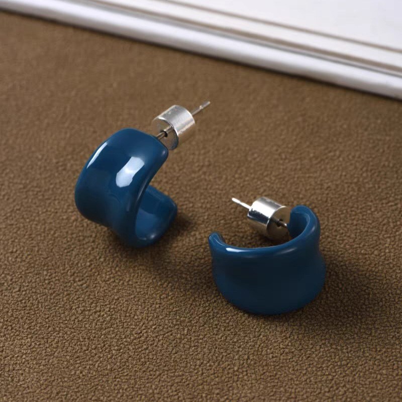 夏季质感珐琅小耳圈多色小众设计感9D25银针C形耳饰高级简约耳钉