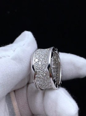 跨境货源V金镀i18K玫瑰金镶嵌满钻小蛮腰戒指宽版指环精工奢华手