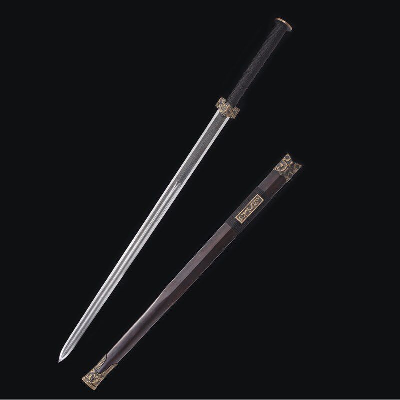 龙泉君魄刀剑传统宝剑铜装双龙八面汉剑花纹钢黑檀木鞘未开刃