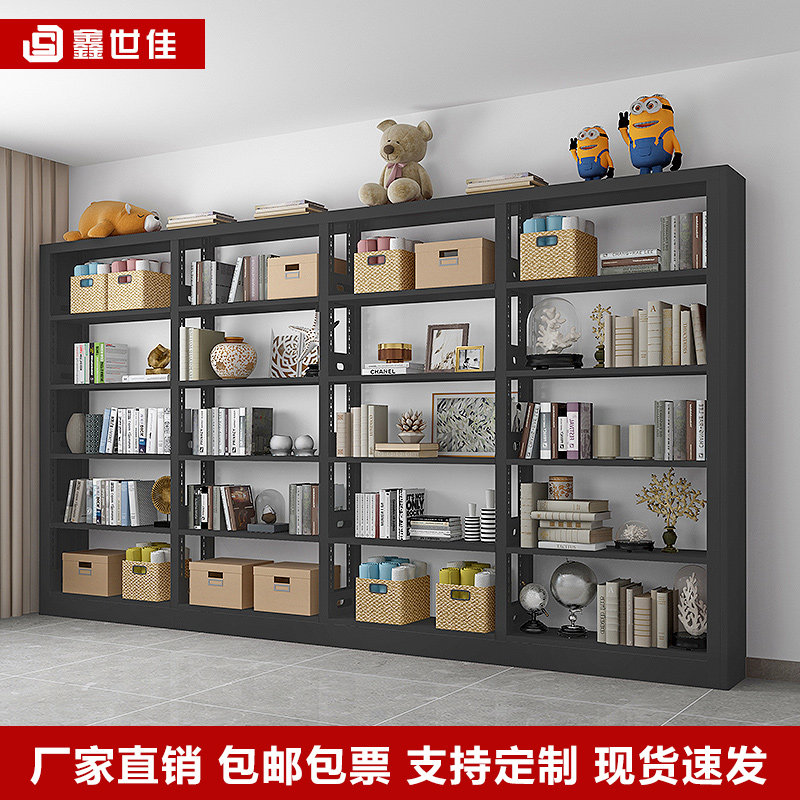 学校图书馆专用铁质书架单双面图书架落地家用书柜资料架铁架钢制图片