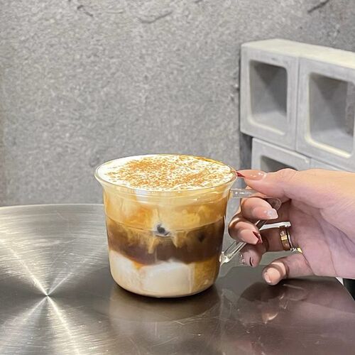 ins韩风带把简约拿铁咖啡杯冰美式玻璃杯冷热饮马克杯早餐牛奶杯