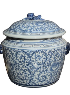 手绘喜字陶瓷青瓷复古茶叶罐插仿古中式客厅博古架装饰