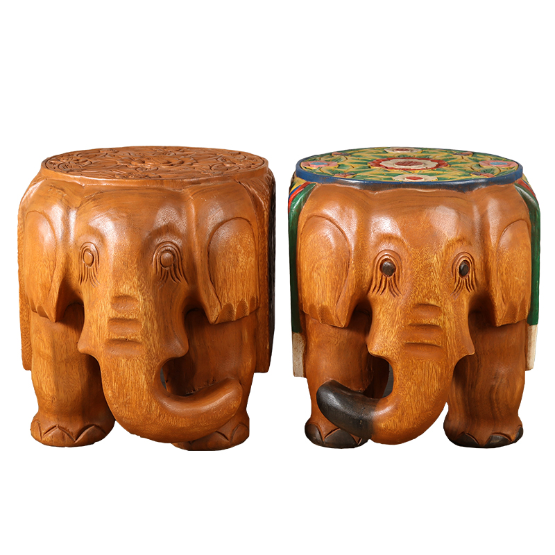 泰国木雕实木大象凳子吉象换鞋凳玄关穿鞋凳东南亚木墩子装饰摆件