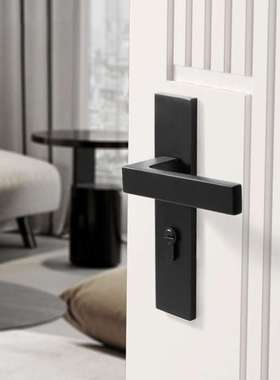 黑色美式室内门锁一体锁家用通用型卧室房门锁磁吸静音木门门把手