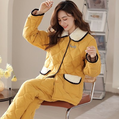 2024年新款睡衣女士冬季u冬款珊瑚绒加厚三层夹棉保暖可外穿家居
