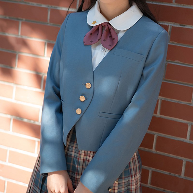 【梗豆物语】*朝月女子*无领A西特殊三粒扣jk制服学生学院风