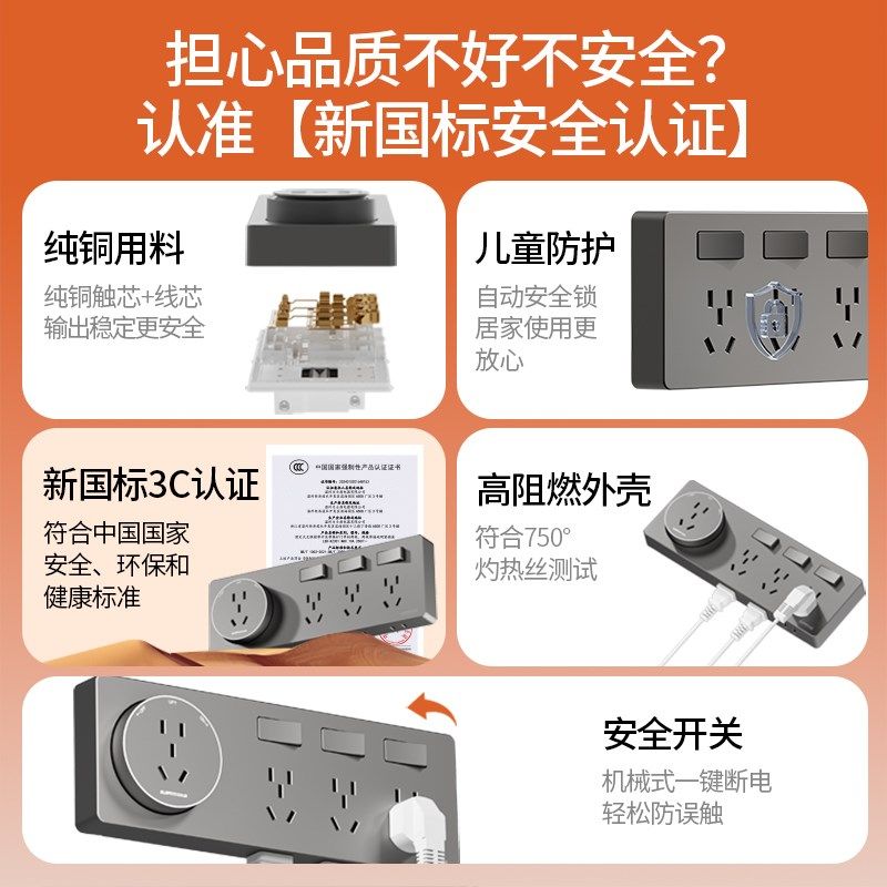 艾乐森86型扩展式插座拓展多功能转换器暗装多孔家用一转多开排插