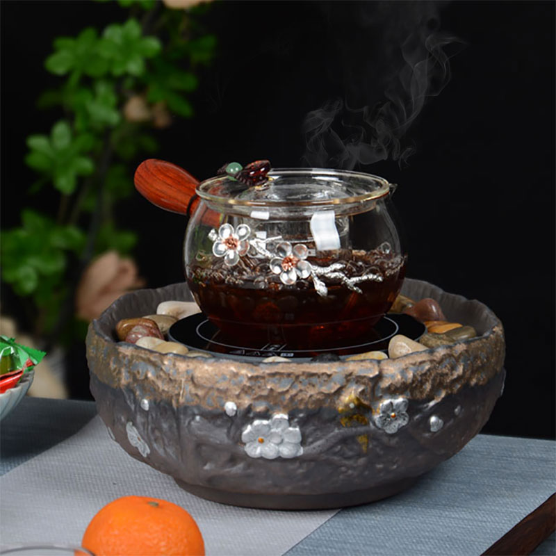 侧把玻璃煮茶壶加厚耐热镶锡电陶炉煮茶器茶壶单S壶茶具花茶泡茶