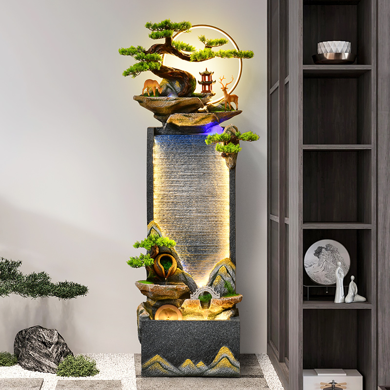 新中式高山c流水生财山水摆件循环水幕墙客厅装饰假山喷泉招财景