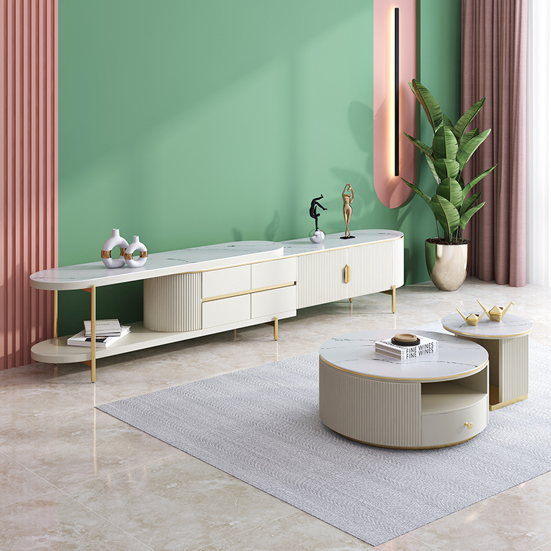 厂家轻奢风可伸缩岩板家用地柜现代简约小户型客厅茶几电视柜组合