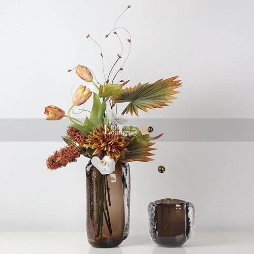 现代艺术咖色水养玻璃花瓶插花样板房客厅餐桌玄关花器花艺装饰品