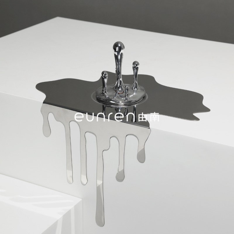 现代简约不锈钢水滴倒影摆件客厅样板间玄关办公室书房软装饰品