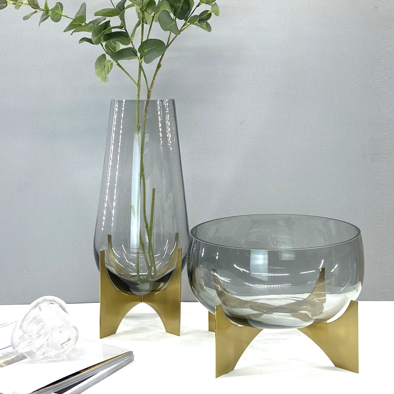轻奢玻璃花瓶果盘摆件大号客厅透明插花瓶现代简约餐桌创意装饰品