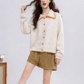 大码 837 女26新款 女装 休闲宽松POLO领百搭撞色边秋冬胖mm毛衣开衫