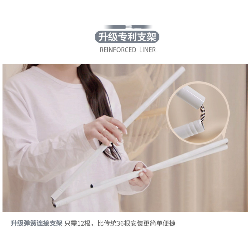 新款三开门儿童防摔蚊帐1.5m蒙古包1.8m床家用坐床式拉链支架纹账