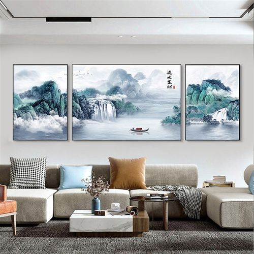 山水风景三联画2022新款十字绣线绣客厅手工自己刺绣书房流水