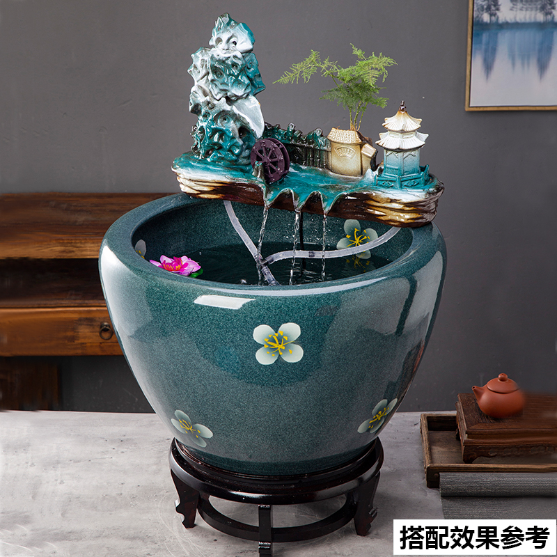 搭配鱼缸流水摆j件金鱼缸配件喷泉加湿器循环水摆件办公室流水招