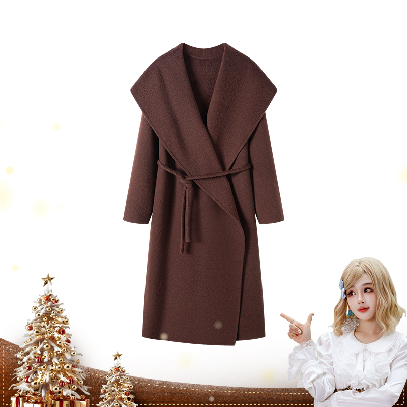 【呼呼专享】【海伦娜】大翻领秋冬长款女士双面毛呢大衣XA38102