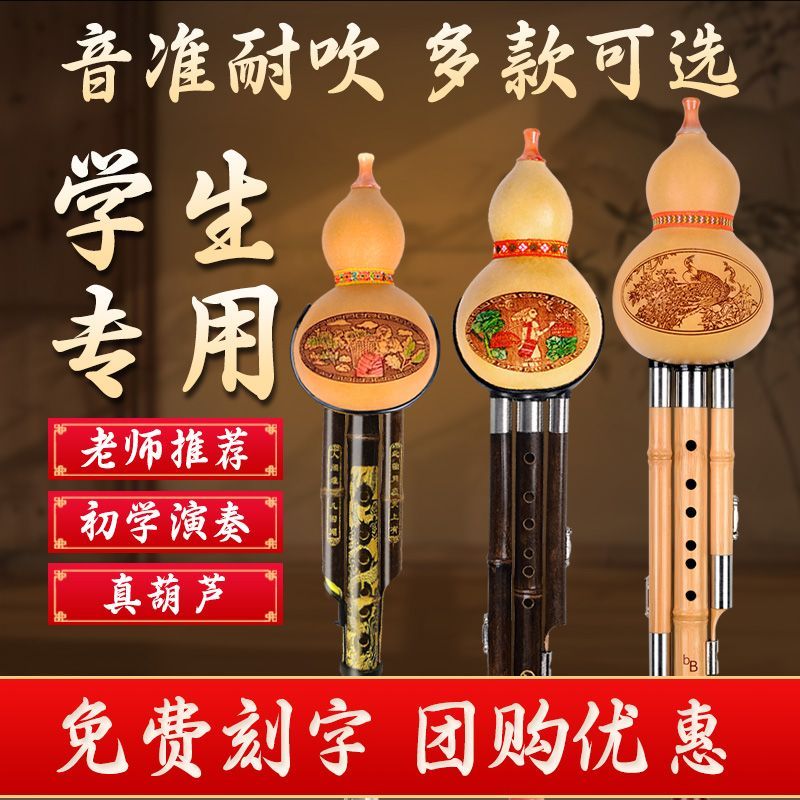 三音葫芦丝初学儿童降B调C调天然紫竹双音专业教学入门学生真葫芦