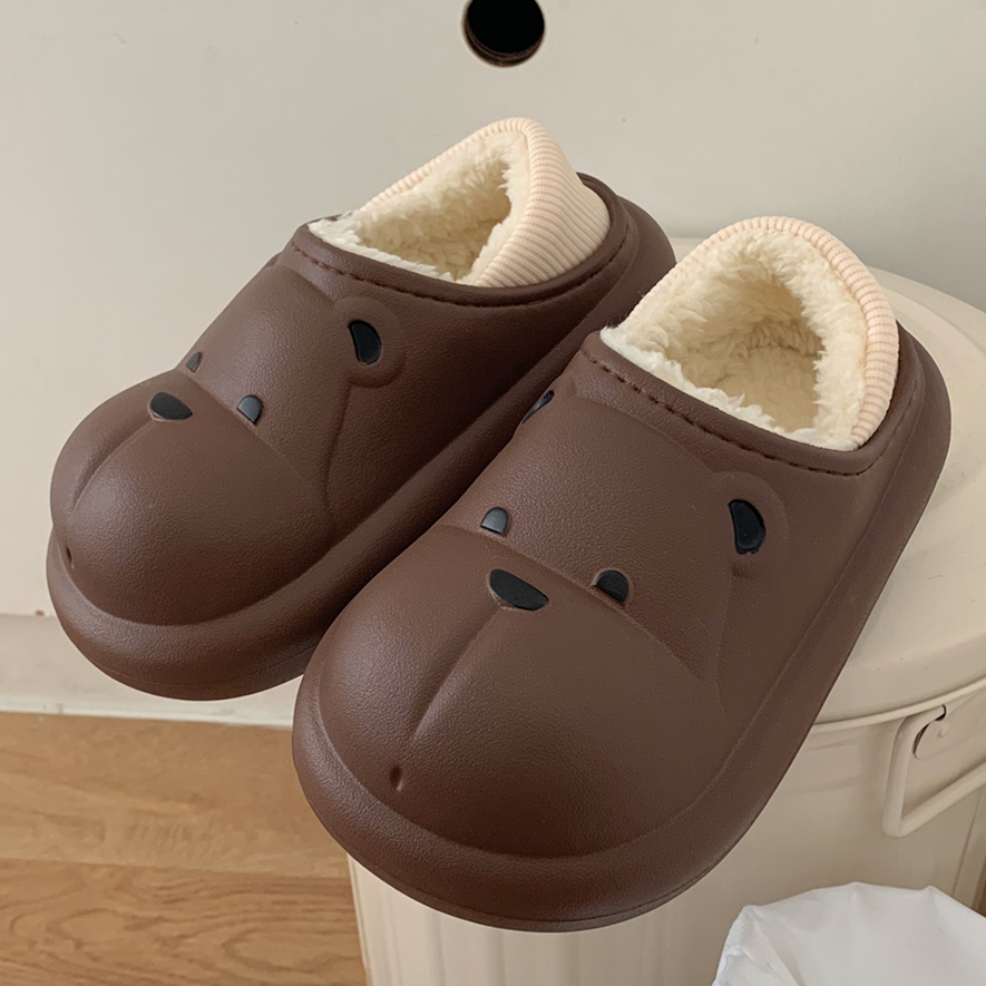 小熊室内包跟亲子棉拖鞋男v女保暖防滑防水儿童可爱加绒外穿秋冬