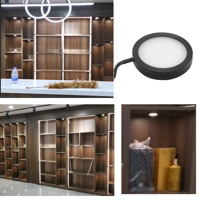 超薄迷你灯具12V筒灯吸顶灯免钻孔整体橱柜展柜酒柜镜面明装面板