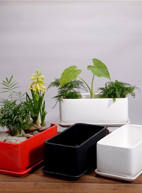 一个包邮大号长方形30厘米带底盘底托花盆阳台种菜盆白色红色黑色