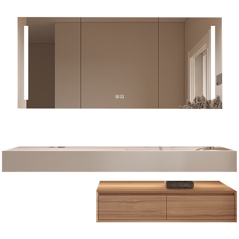 原木色可丽耐一体盆浴室柜岩板镜柜卫生间洗手洗漱台盆柜组合定制