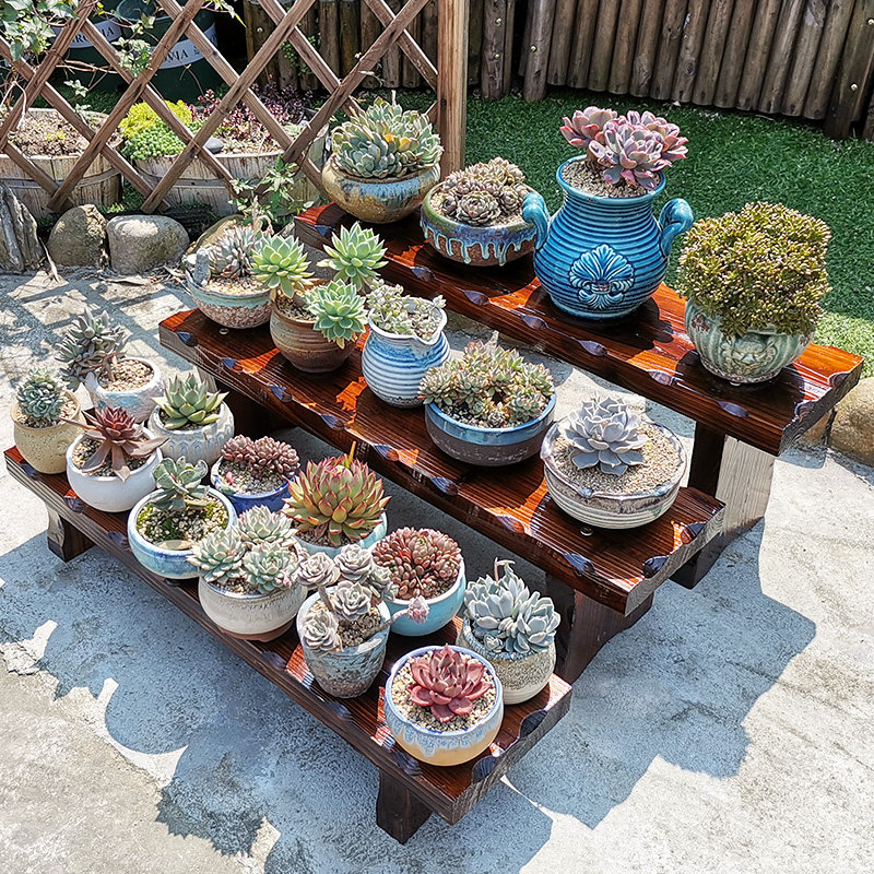 防腐实木花架子阳台装饰单个落地室内多层多肉绿萝客厅置物花盆架