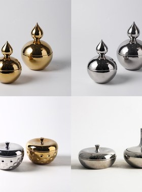 现代简约电镀金银色陶瓷储物罐摆件样板间茶几零食糖果收纳罐装饰