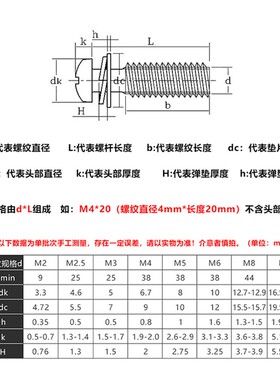 M2 M2.5 M3镀镍十字圆头三组合螺丝螺钉平弹垫盘头*x4x5x6x8x12mm