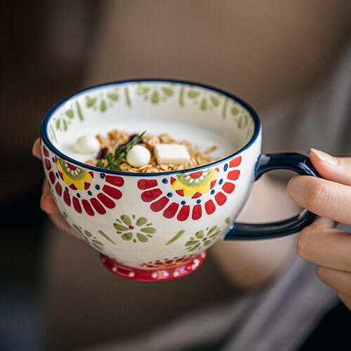 巷子尾漂亮手绘杯子复古田园风燕麦杯早餐杯马克杯手工陶瓷杯
