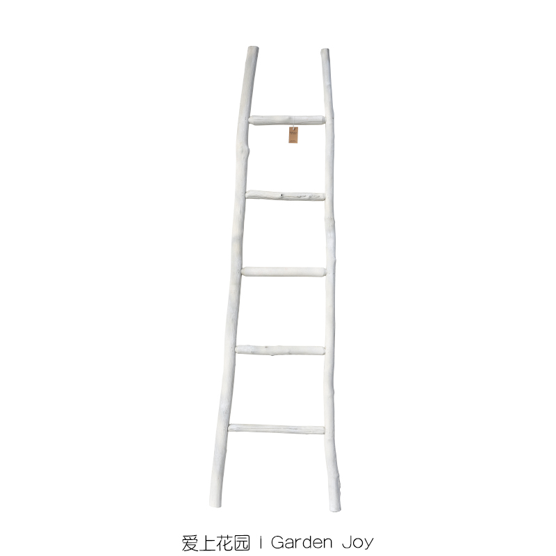 爱上花园园艺杂货 庭院露台装饰摆件 原木实木白色梯子木梯