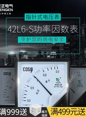 TENGEN天正 42L6-S指针式功率因数表COS380V三相交流100V超前滞后