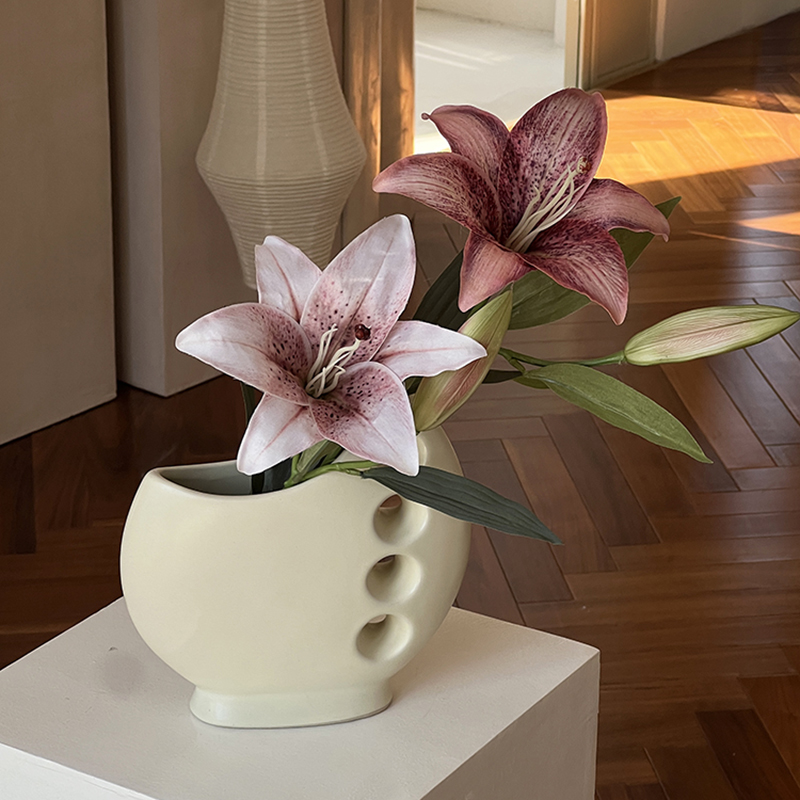 click意大利中古风陶瓷装饰花瓶艺术家居摆件4孔月牙花瓶小众设计