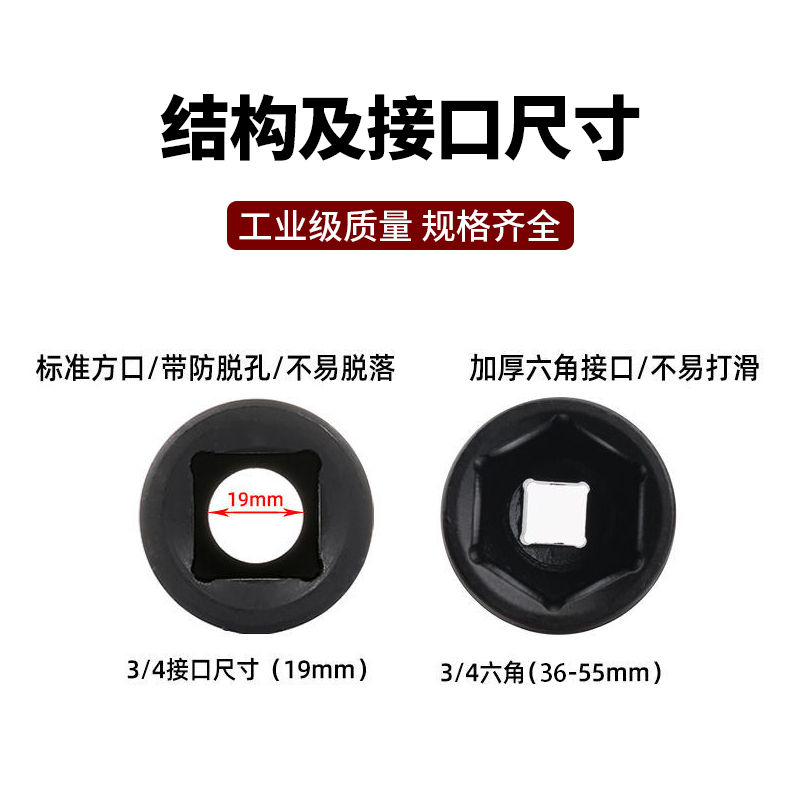 龙邦3/4加长12cm风炮套筒接口19mm重型扳手内六角R头汽修塔吊46/3