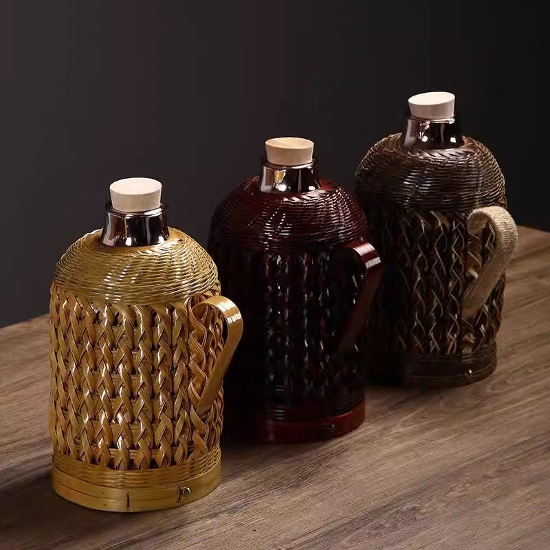 纯手工竹编热水壶复古老式保温瓶家用竹编暖壶Q玻璃内胆开水壶外