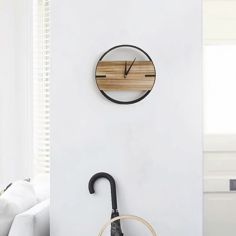 【小木挂钟】现代极简约圆形静音时钟客厅卧室玄关电视墙装饰