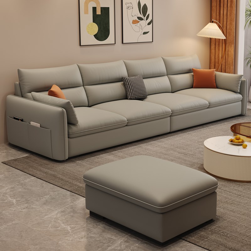 掌上明珠家具简约现代科技布沙发小户型猫爪皮直排高靠背三四人位