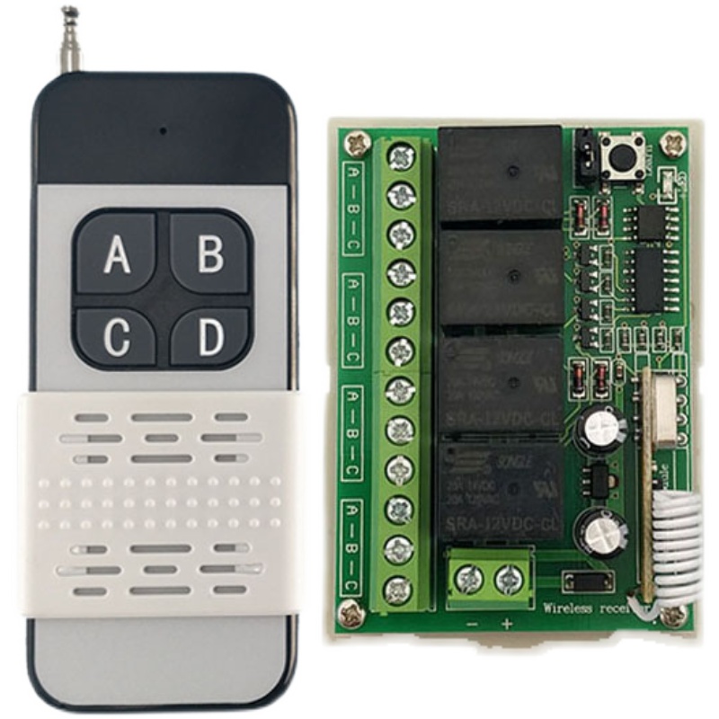 12V 24V四路远距离无线遥控开关灯具水泵电机4路控制器配推盖遥控
