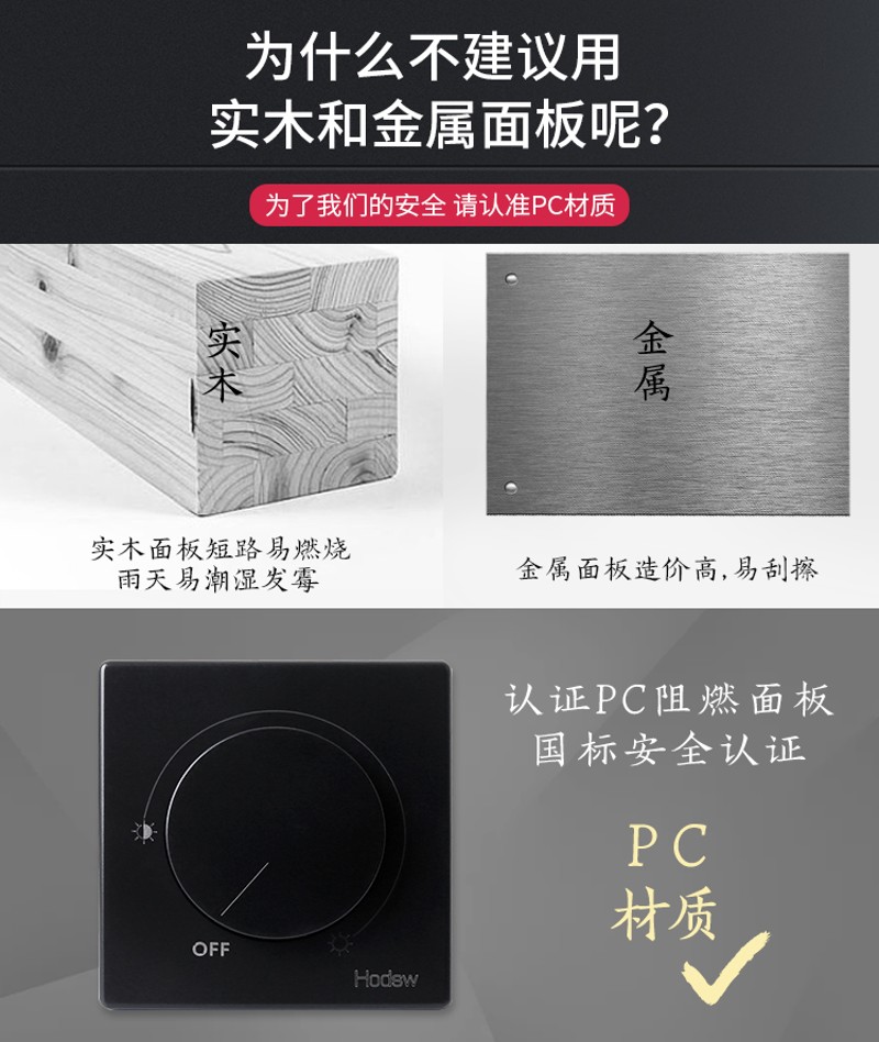 可控硅手动调光器开关面板BE黑色调光开关旋钮式86型灯光1000W