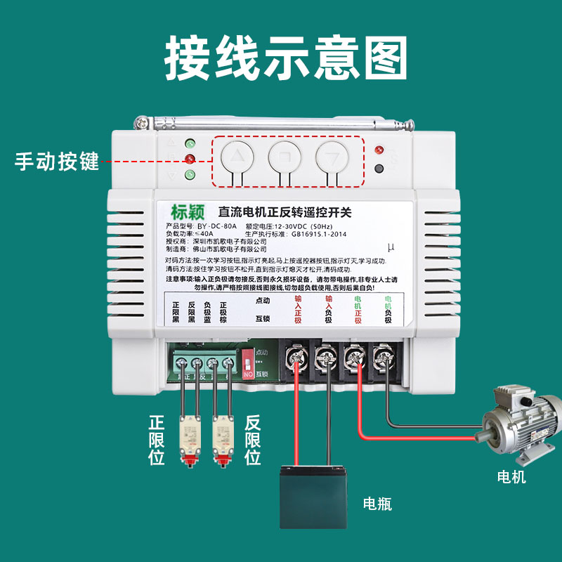 直流12V24V电机正反转遥控开关电动伸缩门推杆绞盘吊机无线遥控器