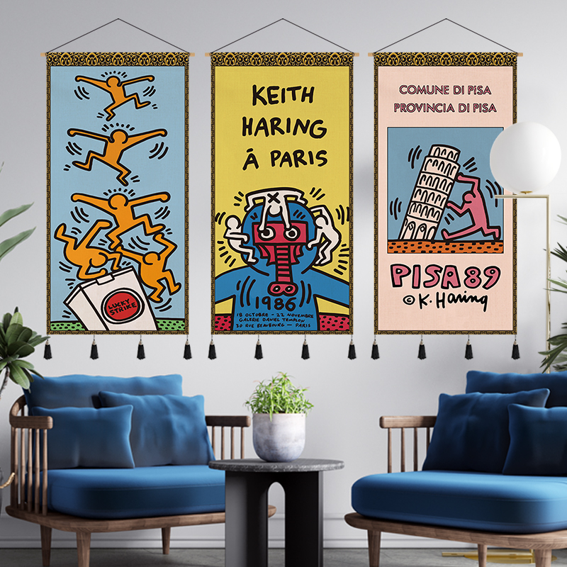 创意涂鸦大号入户玄关挂画餐厅布艺挂毯走K廊过道装饰画墙壁画竖图片
