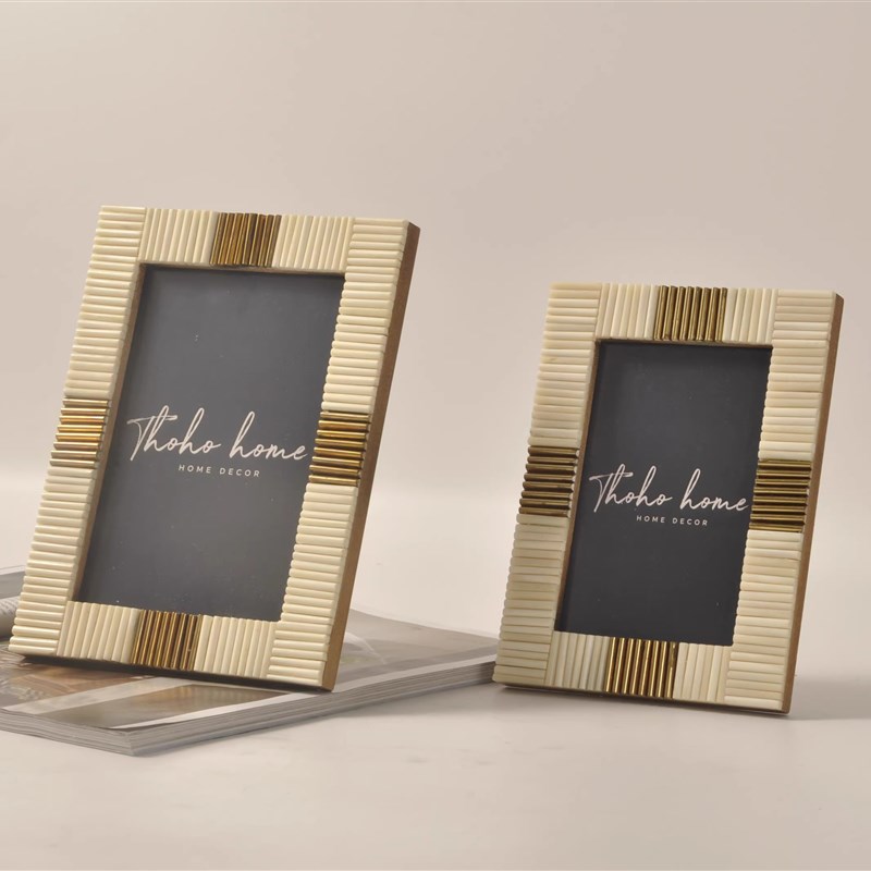 印度进口牛骨相框现代轻奢简约摆件床I头柜婚纱照片框样板间摆台