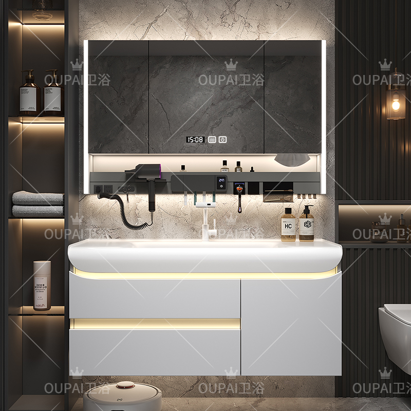 智能圆弧浴室柜组合洗脸盆柜