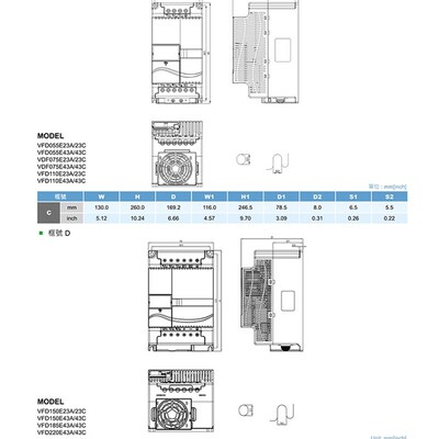 台达变频器VFD004/007/015/022/037/055/075/110/150/185/220E43A