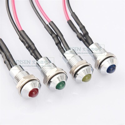 ADP8-2SC 5V6V12V24V120V220VAC 8mm金属防水带线LED指示信号灯