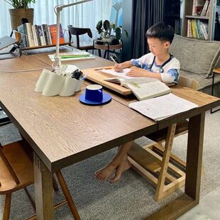 实木大书桌餐桌一体莫比恩工作台书房家用去客厅化大板长条学习桌