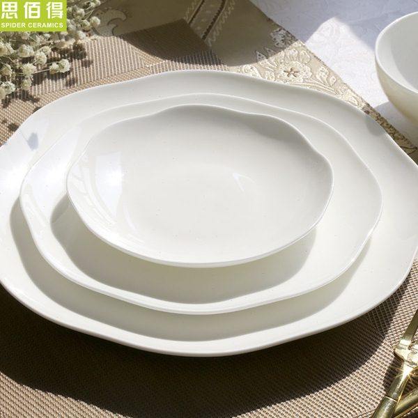 纯白骨瓷碗碟单品花边碗盘子 家用欧式个性创意饭碗简约餐具 唐山