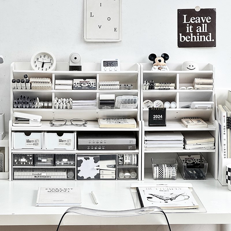 斜插式大容量分格多层笔筒架收纳架多功能文具书R本桌上置物架书